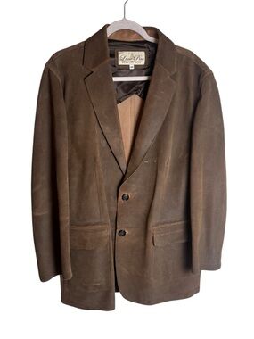 Vintage Lone Pine American Made Leather Suede Sport Coat Blazer Coyote Trim 44